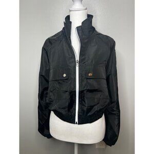 Cest Toi Black Cropped Windbreaker Jacket With Zip Closure & Front Medium